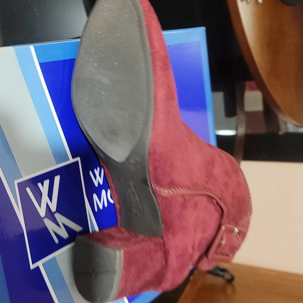 White Mountain Burgundy Suede Almond Toe Ankle Booties